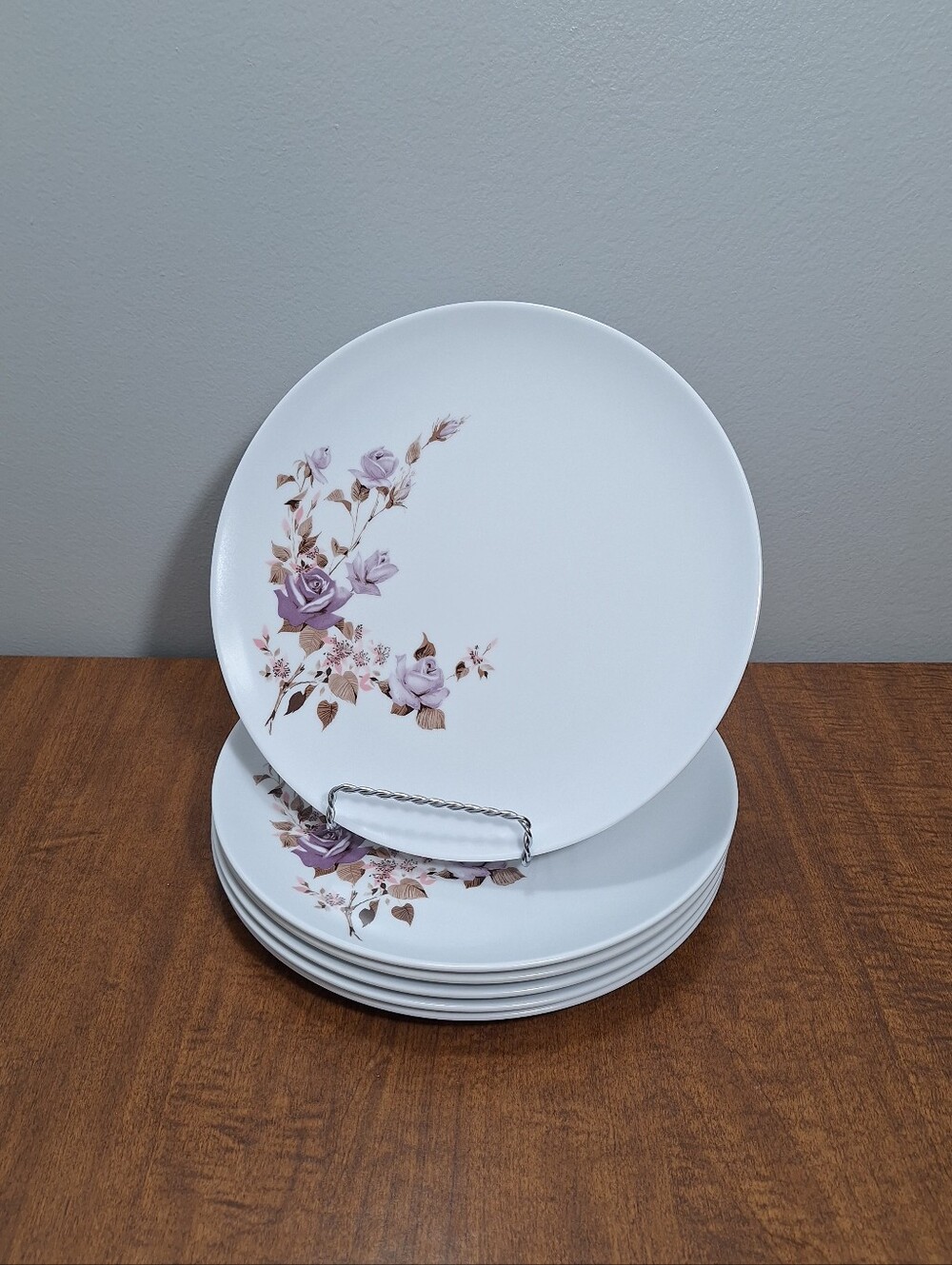 Vtg Set Of 6 Park Avenue Melmac 10 In Dinner Plates Atomic Lavendar Roses Floral